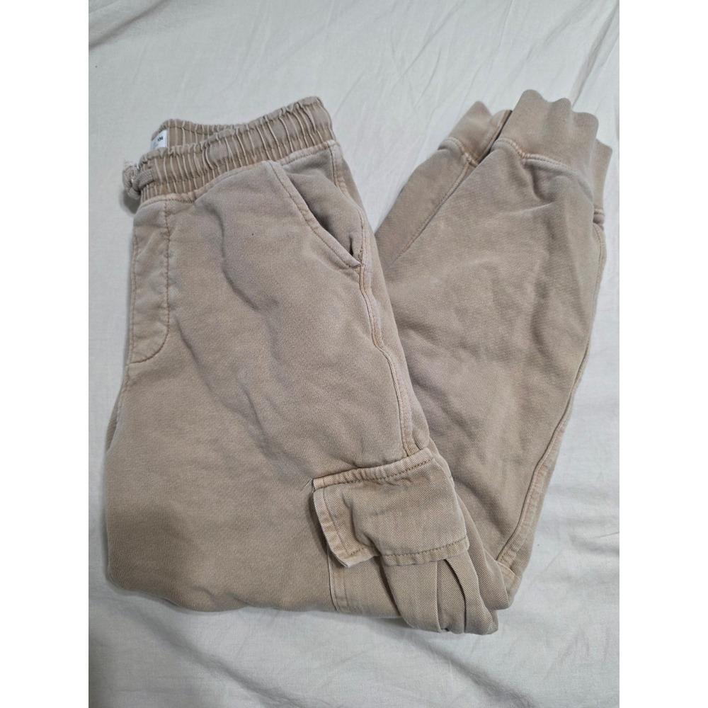Zara Boys Tan Cargo Jogger Pants Size 9 Khaki French Terry Drawstring Sweatpants